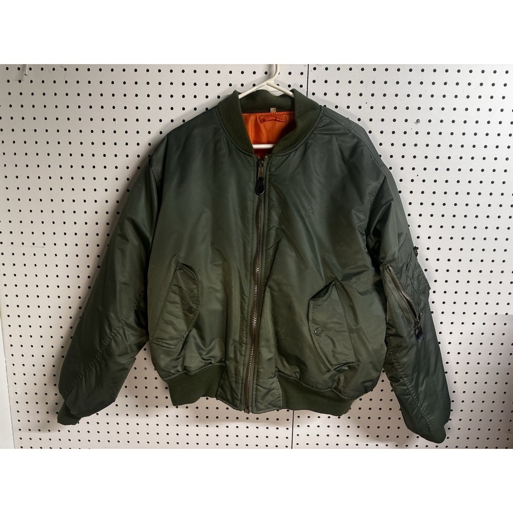 VTG Alpha Industries MA-1 Jacket‎ Size Medium Military Bomber Black Orange